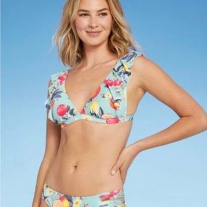 Women's Ruffled V-Neck Longline Triangle Bikini Top - KONA SOL Small